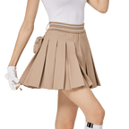 BLKTEE彈性高腰學院風女百褶裙(卡其)