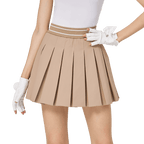 BLKTEE彈性高腰學院風女百褶裙(卡其)