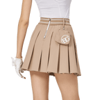 BLKTEE彈性高腰學院風女百褶裙(卡其)