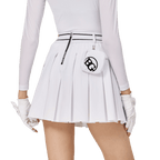 BLKTEE彈性高腰學院風女百褶裙(白色)