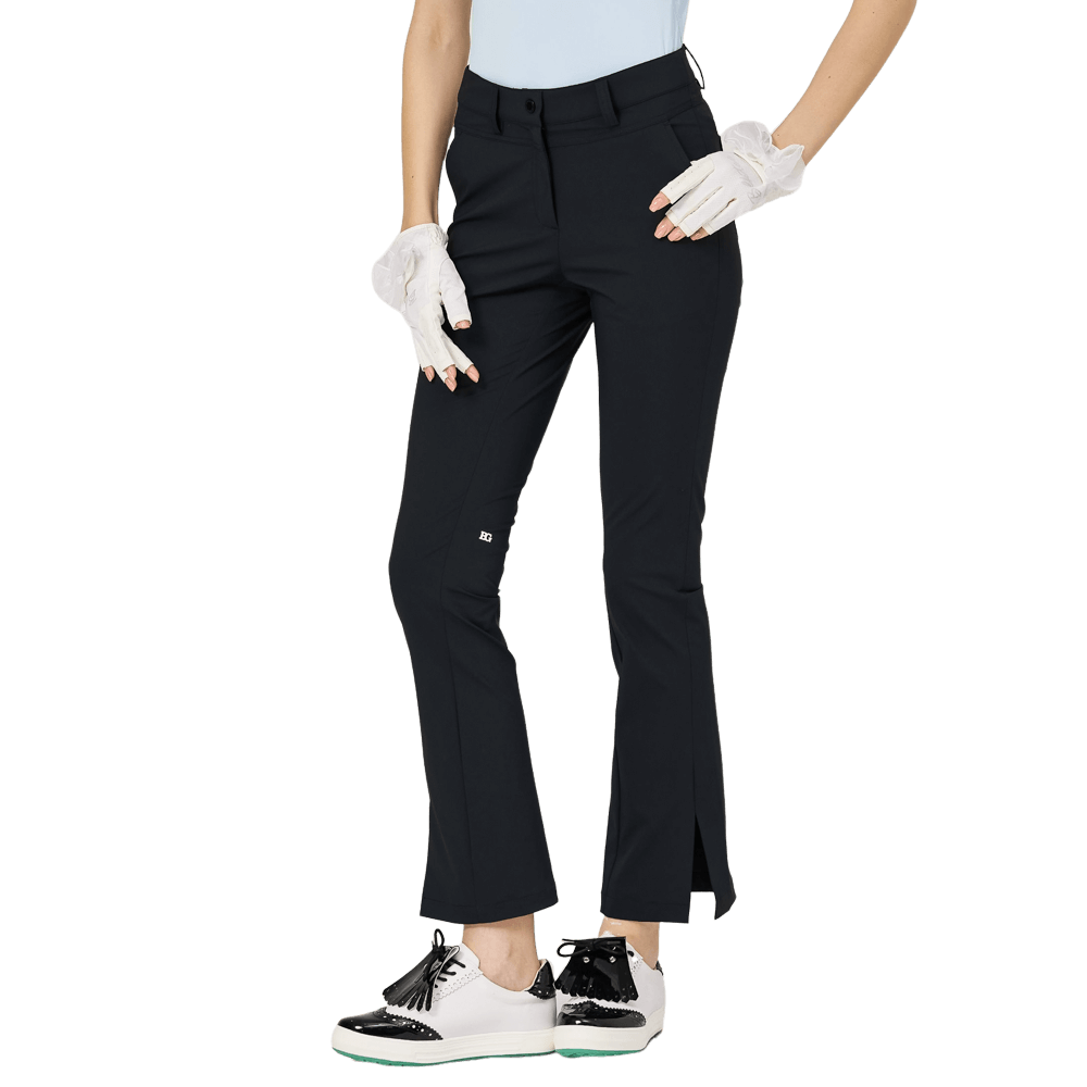 高腰喇叭開叉女長褲(黑色)