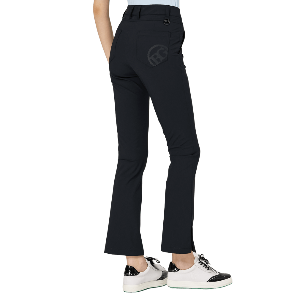 高腰喇叭開叉女長褲(黑色)