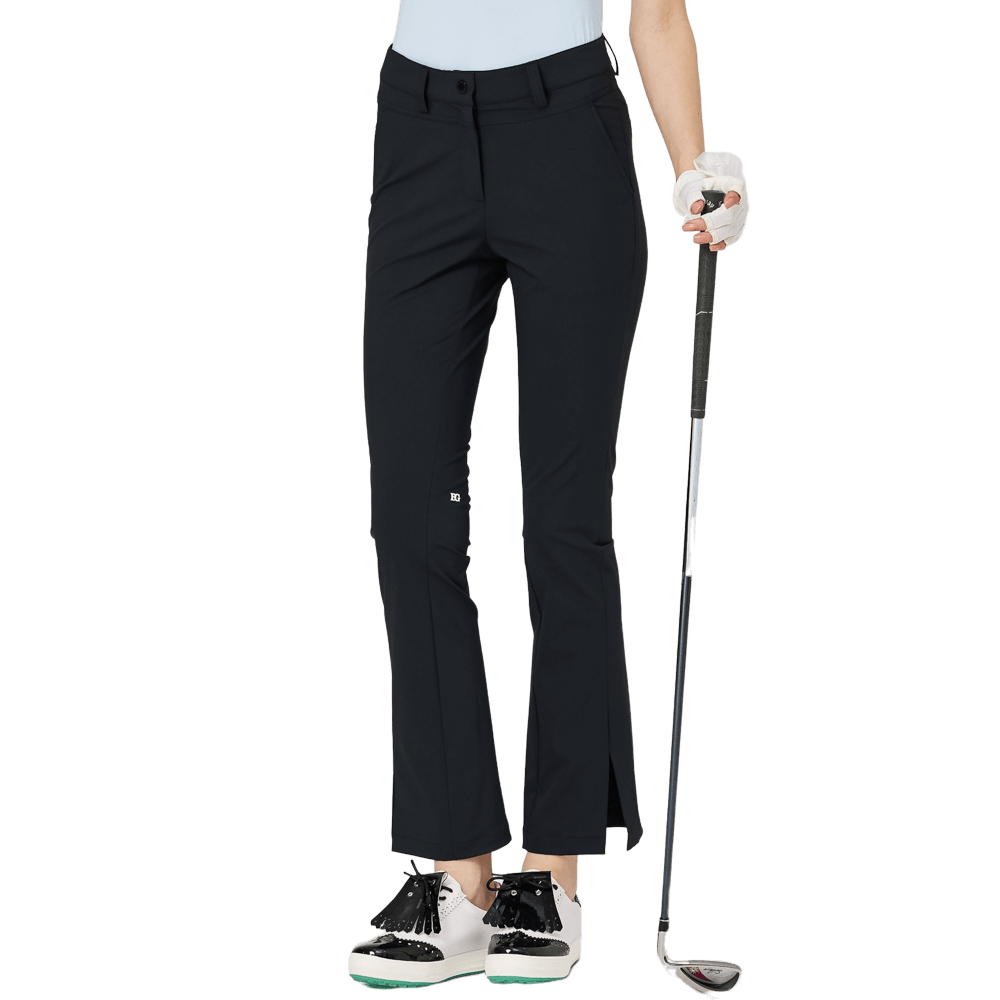 BLKTEE高腰喇叭開叉女長褲(黑色)