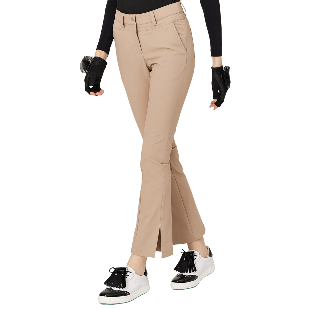 BLKTEE高腰喇叭開叉女長褲(卡其)