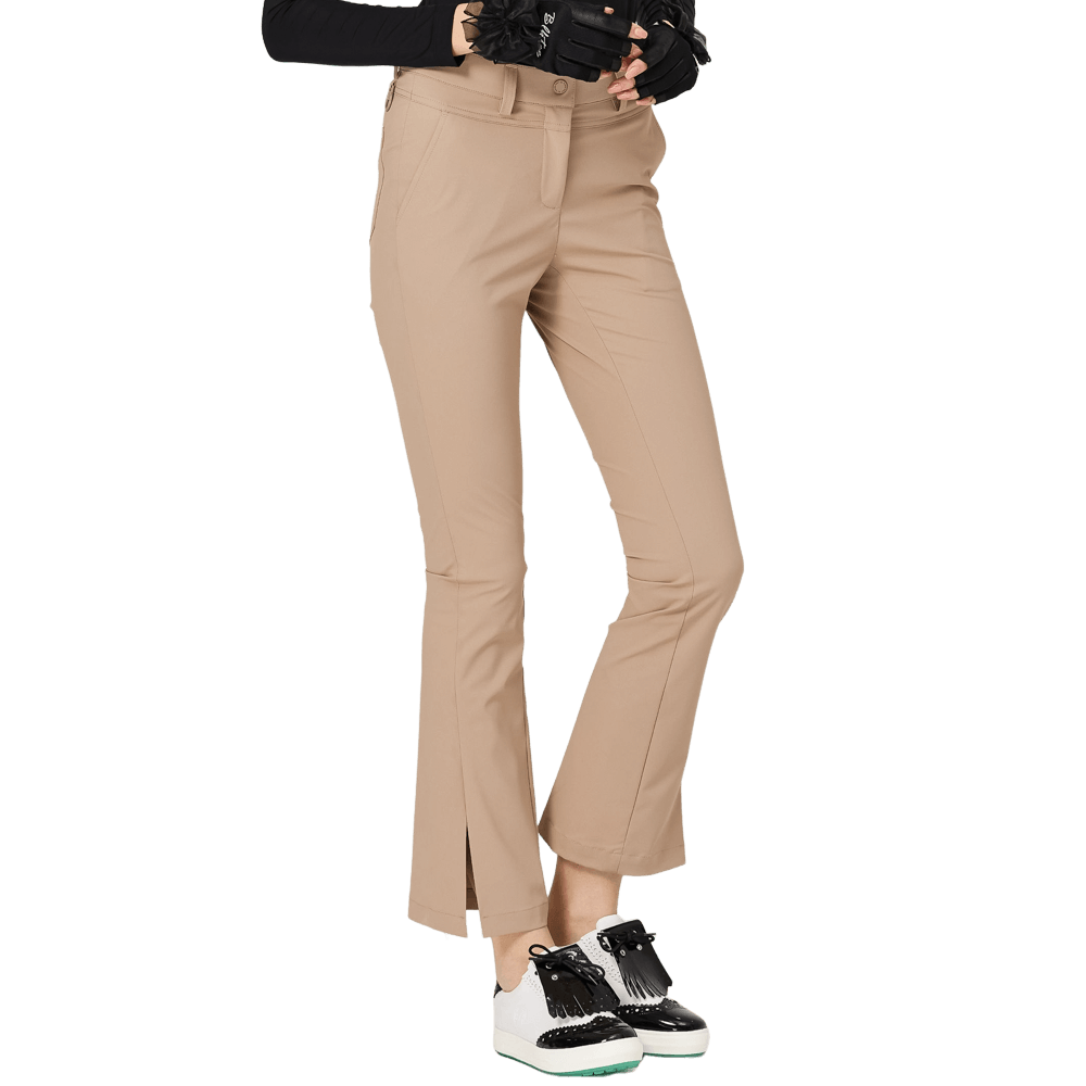 BLKTEE高腰喇叭開叉女長褲(卡其)