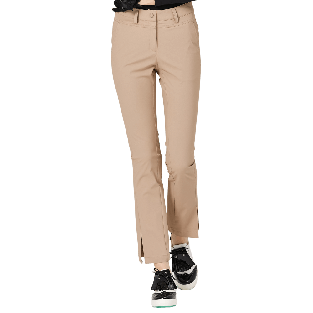 BLKTEE高腰喇叭開叉女長褲(卡其)