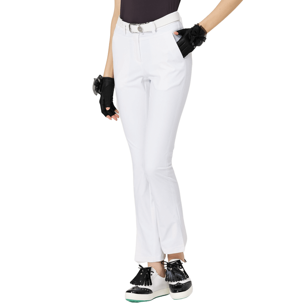 BLKTEE高腰喇叭開叉女長褲(白色)