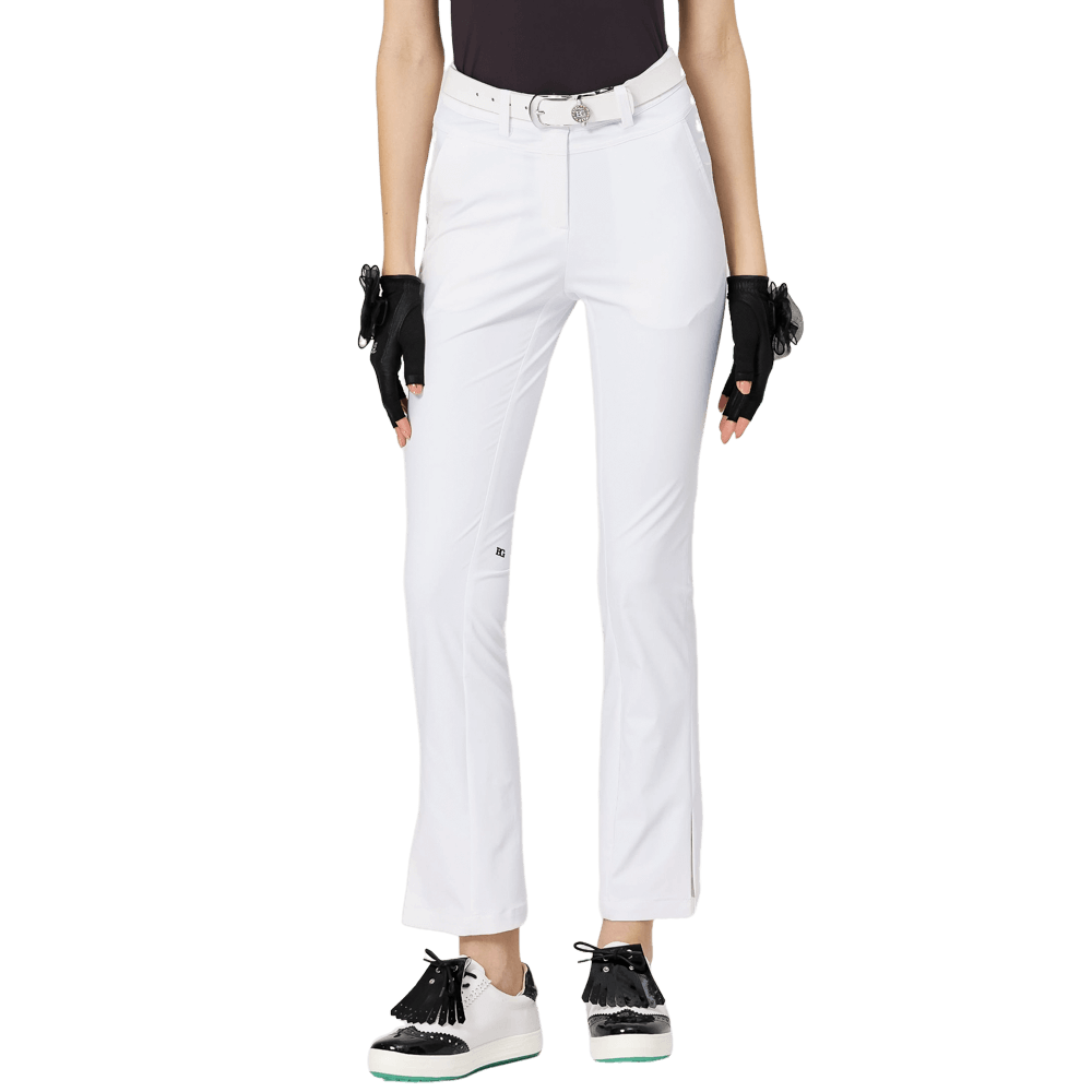 BLKTEE高腰喇叭開叉女長褲(白色)