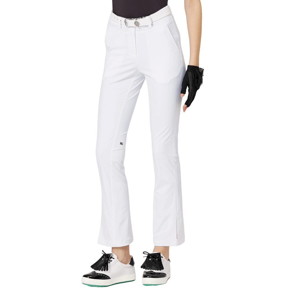 BLKTEE高腰喇叭開叉女長褲(白色)