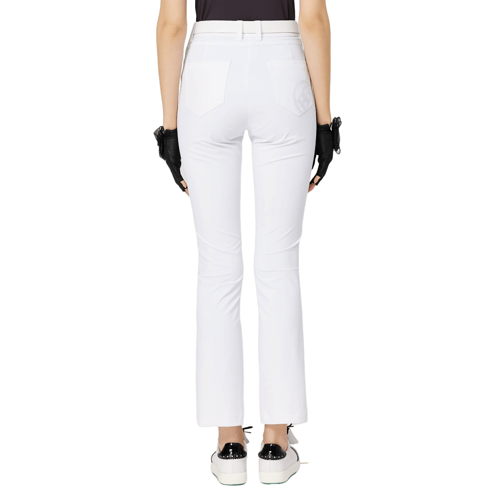 BLKTEE高腰喇叭開叉女長褲(白色)