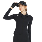 Kardigan hitam berlengan panjang.