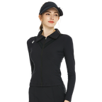 Kardigan hitam berlengan panjang.