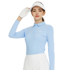 BLKTEE同色拼接長袖上衣(粉藍)