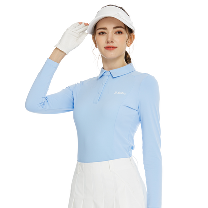 BLKTEE同色拼接長袖上衣(粉藍)