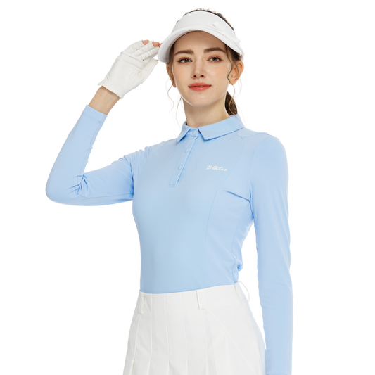 BLKTEE同色拼接長袖上衣(粉藍)