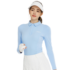 BLKTEE同色拼接長袖上衣(粉藍)