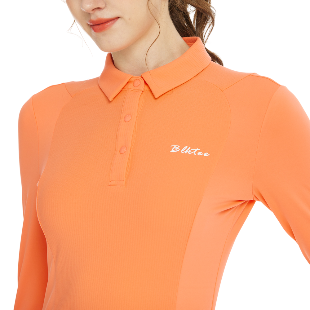 BLKTEE同色拼接長袖上衣(橘)