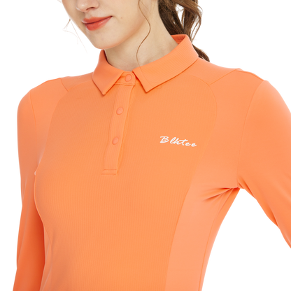 BLKTEE同色拼接長袖上衣(橘)