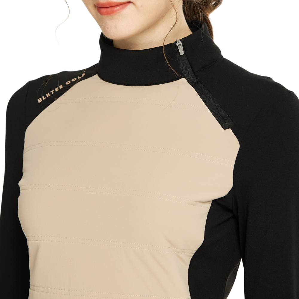 Sweatshirt Musim Sejuk Leher Tinggi Zip Diagonal BLKTEE (Khaki)