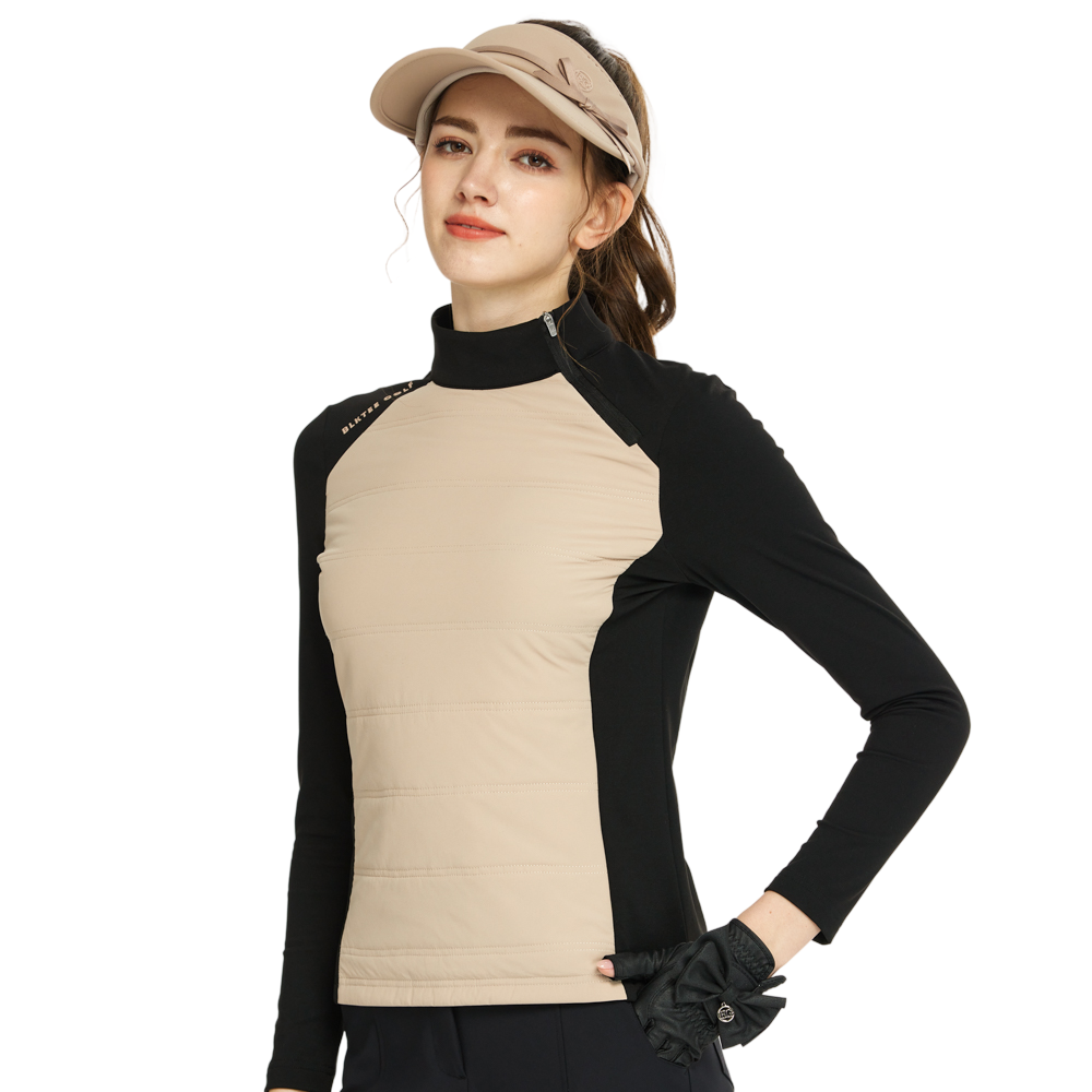 Sweatshirt turtleneck khaki dengan zip pepenjuru