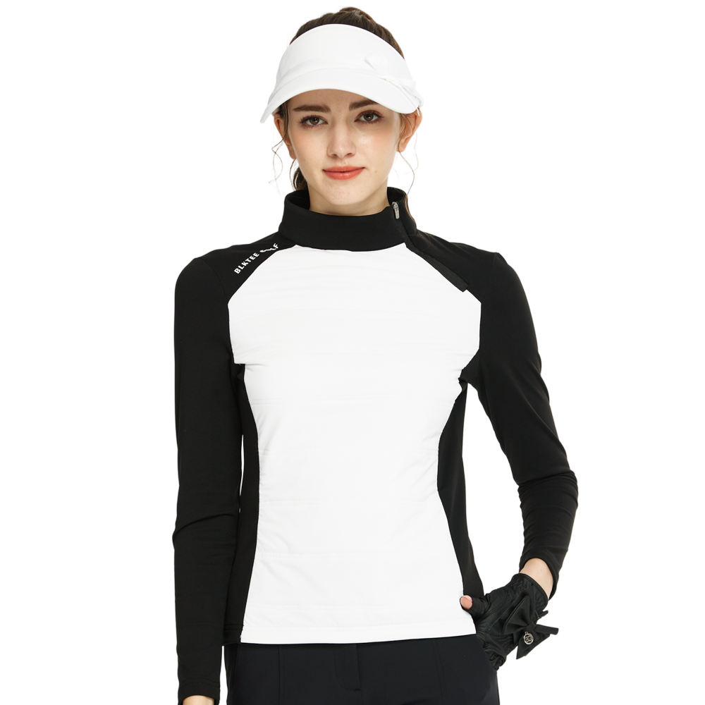 Sweatshirt turtleneck putih dengan zip pepenjuru