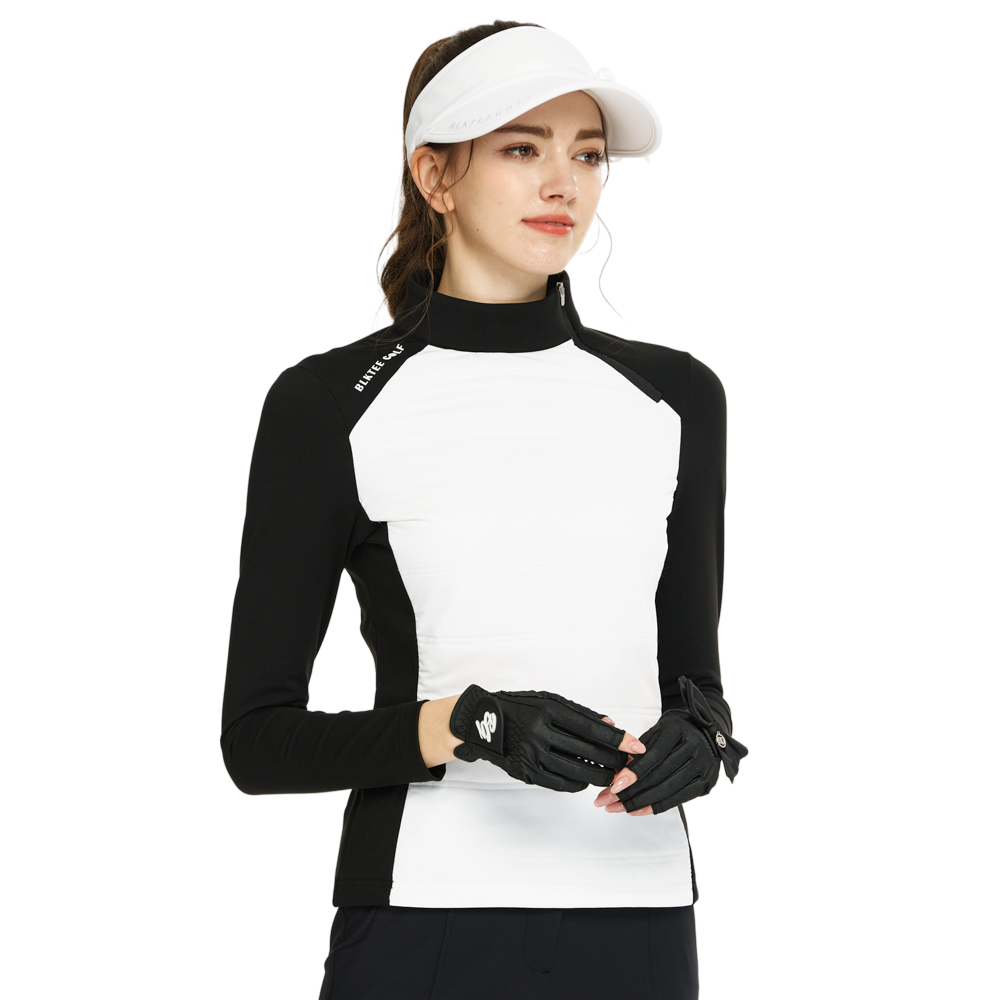 Sweatshirt Musim Sejuk Leher Tinggi Zip Diagonal BLKTEE (Putih)