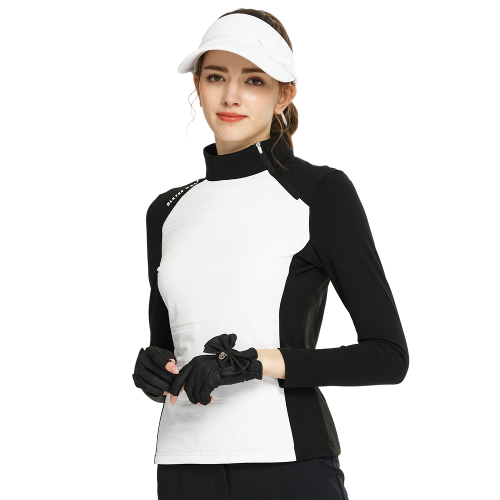 Sweatshirt Musim Sejuk Leher Tinggi Zip Diagonal BLKTEE (Putih)
