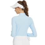 Baju lengan panjang biru muda dengan kolar tegak.