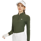 Stand-up collar long-sleeved top (military green)