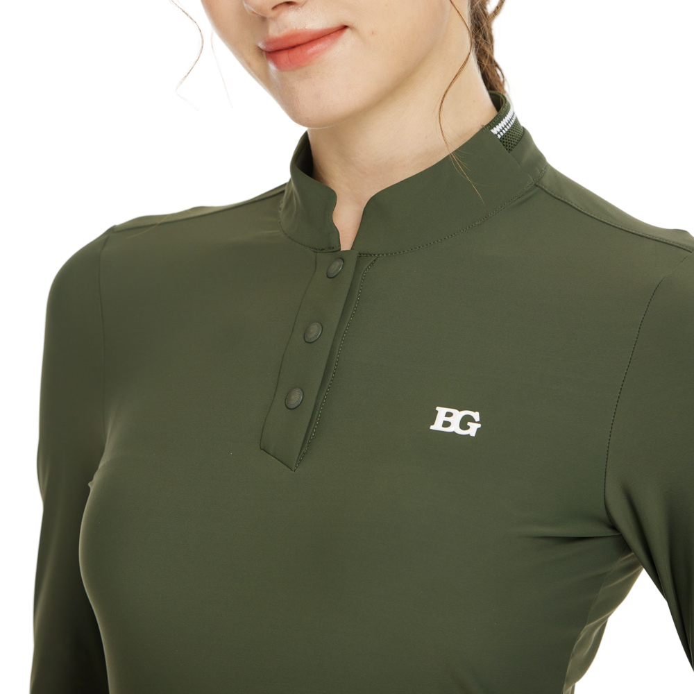 Stand-up collar long-sleeved top (military green)