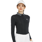 BLKTEE Knitted Jacquard Collar Long-Sleeve Top (Black)