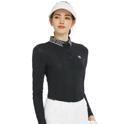 BLKTEE針織緹花領長袖上衣(黑)