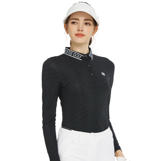 BLKTEE針織緹花領長袖上衣(黑)