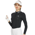 BLKTEE Knitted Jacquard Collar Long-Sleeve Top (Black)