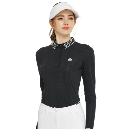 BLKTEE針織緹花領長袖上衣(黑)