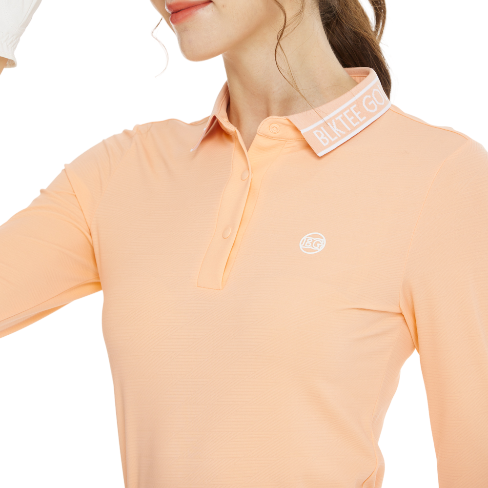 BLKTEE針織緹花領長袖上衣(橘)