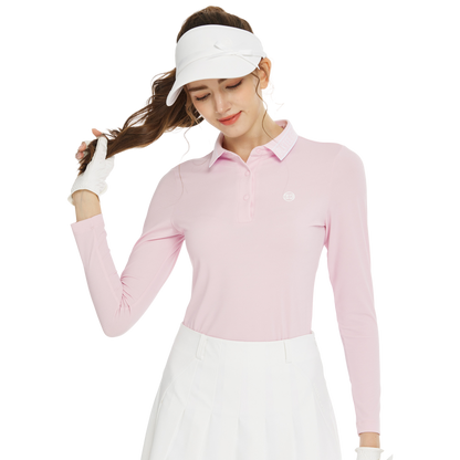 BLKTEE針織緹花領長袖上衣(粉紅)