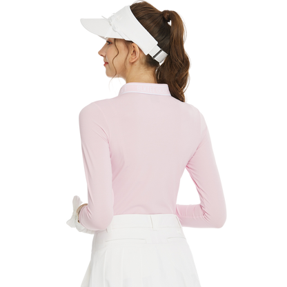 BLKTEE針織緹花領長袖上衣(粉紅)