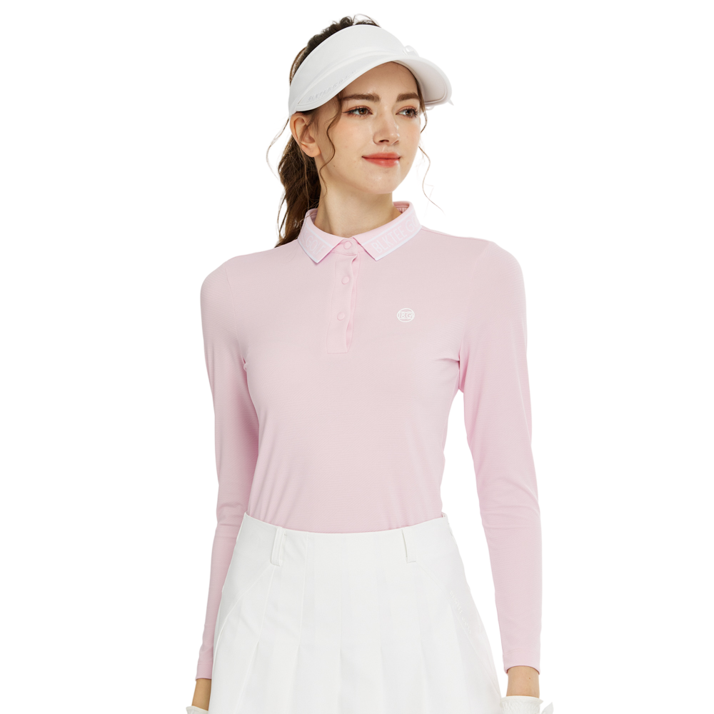 BLKTEE針織緹花領長袖上衣(粉紅)