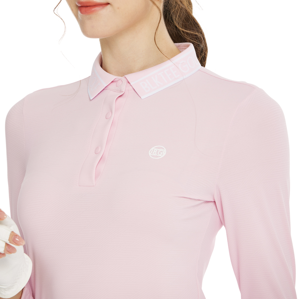 BLKTEE針織緹花領長袖上衣(粉紅)