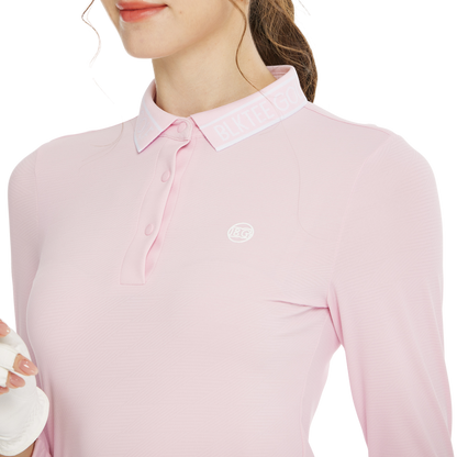 BLKTEE針織緹花領長袖上衣(粉紅)