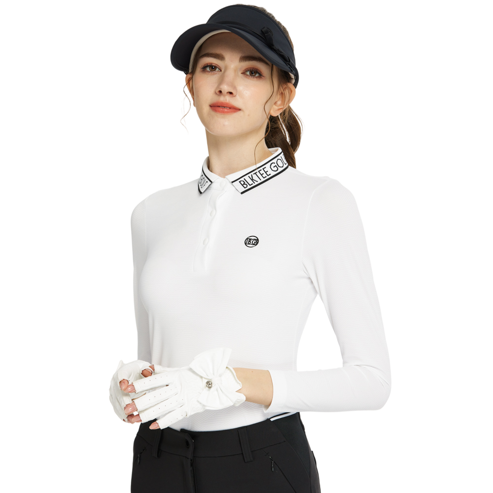 BLKTEE針織緹花領長袖上衣(白)