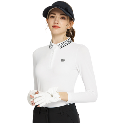 BLKTEE針織緹花領長袖上衣(白)