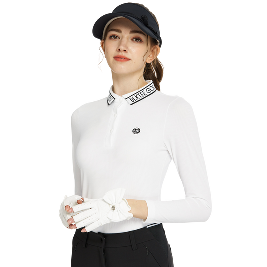 BLKTEE針織緹花領長袖上衣(白)