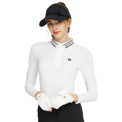 BLKTEE針織緹花領長袖上衣(白)