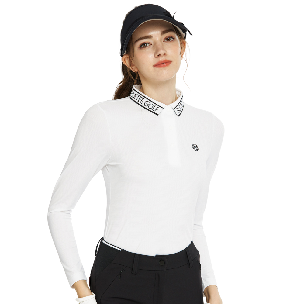 BLKTEE針織緹花領長袖上衣(白)