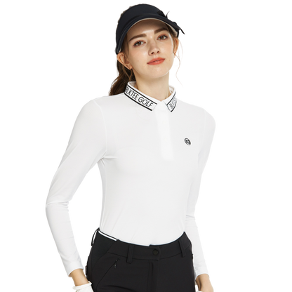 BLKTEE針織緹花領長袖上衣(白)