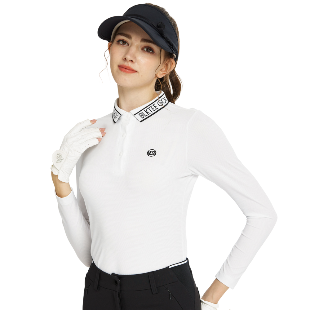 BLKTEE針織緹花領長袖上衣(白)