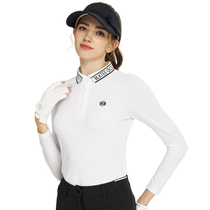 BLKTEE針織緹花領長袖上衣(白)