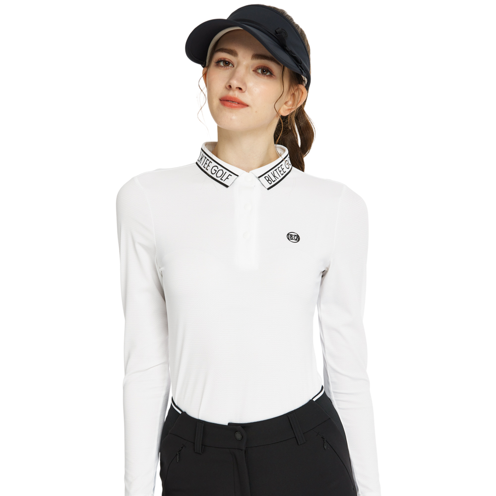 BLKTEE針織緹花領長袖上衣(白)